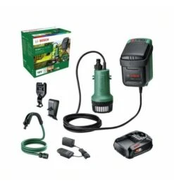 Bosch Akku-Regenwasserpumpen GardenPump 18V-2000: Akku 18V 2.5Ah, Ladegerät AL 1810 CV -Feco Garten Geschaft teichpumpe gartenpumpe 1562174 czm